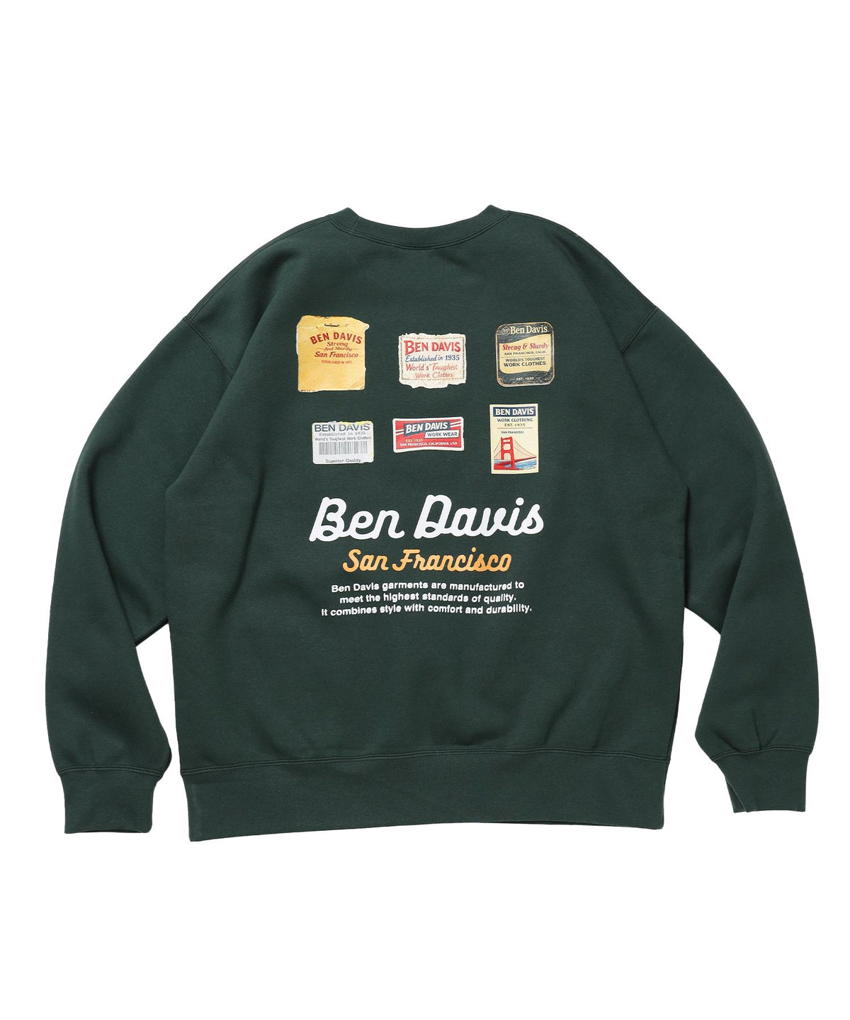 【BEN DAVIS（ベンデイビス）】Graphic Sweatshirt / スウェット クルーネック グラフィック 裏起毛 ユニセックス ダークグリーン