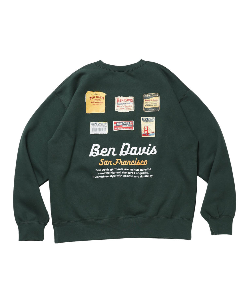 【BEN DAVIS（ベンデイビス）】Graphic Sweatshirt / スウェット クルーネック グラフィック 裏起毛 ユニセックス ダークグリーン