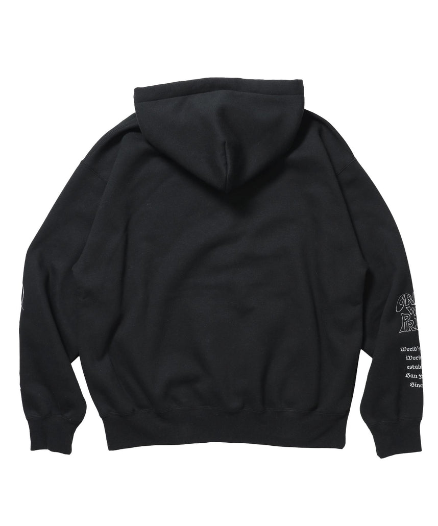 SPIKY LOGO ZIP HOODIE / ジップフーディ ツイルワッペン 刺繍 フロントロゴ 裏起毛 ストリート カジュアル ユニセックス