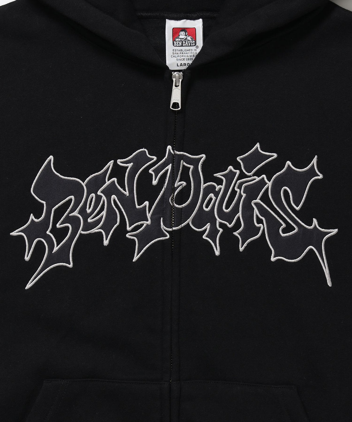 SPIKY LOGO ZIP HOODIE / ジップフーディ ツイルワッペン 刺繍 フロントロゴ 裏起毛 ストリート カジュアル ユニセックス