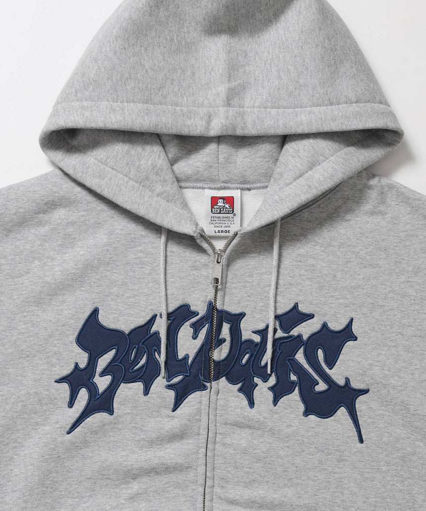 SPIKY LOGO ZIP HOODIE / ジップフーディ ツイルワッペン 刺繍 フロントロゴ 裏起毛 ストリート カジュアル ユニセックス