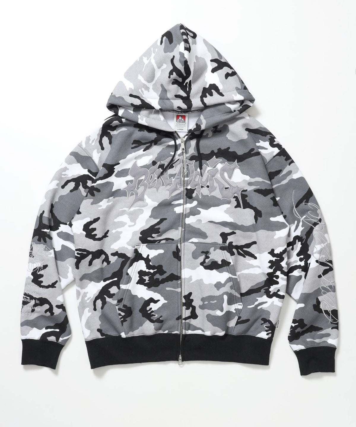 【BEN DAVIS（ベンデイビス）】SPIKY LOGO ZIP HOODIE / ジップフーディ ツイルワッペン 刺繍 フロントロゴ 裏起毛 ストリート カジュアル ユニセックス 柄80