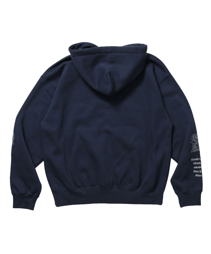 SPIKY LOGO ZIP HOODIE / ジップフーディ ツイルワッペン 刺繍 フロントロゴ 裏起毛 ストリート カジュアル ユニセックス