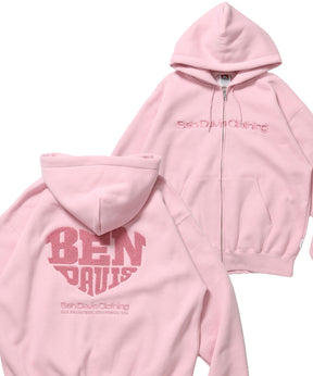 HEART CHENILLE ZIP HOODIE / ジップフーディ サガラ刺繍 ハートロゴ 裏起毛 フロント刺繍 カラフル ユニセックス ピンク