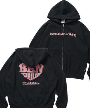 HEART CHENILLE ZIP HOODIE / ジップフーディ サガラ刺繍 ハートロゴ 裏起毛 フロント刺繍 カラフル ユニセックス ブラック