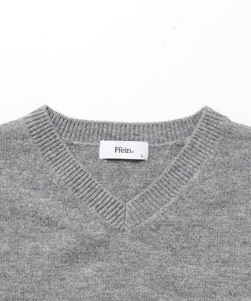 ウール混Vネックニット / ウール混 刺繍 ニット Vネック ユニセックス グレー