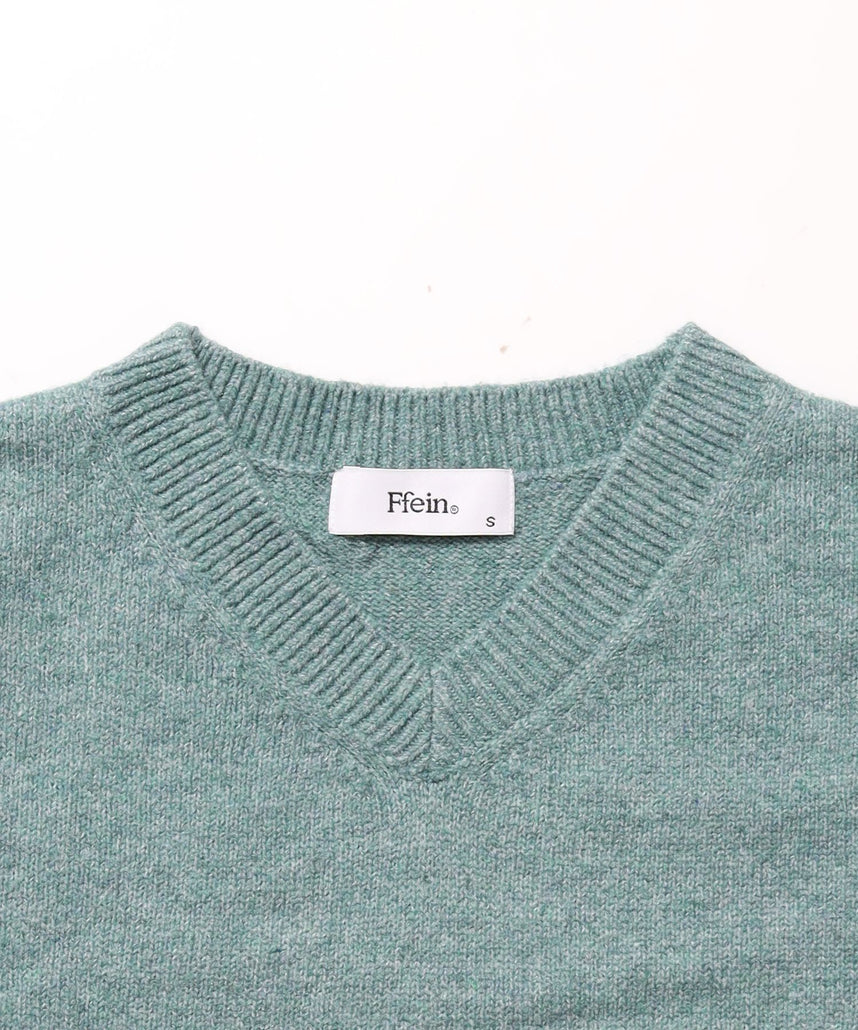 ウール混Vネックニット / ウール混 刺繍 ニット Vネック ユニセックス ミント