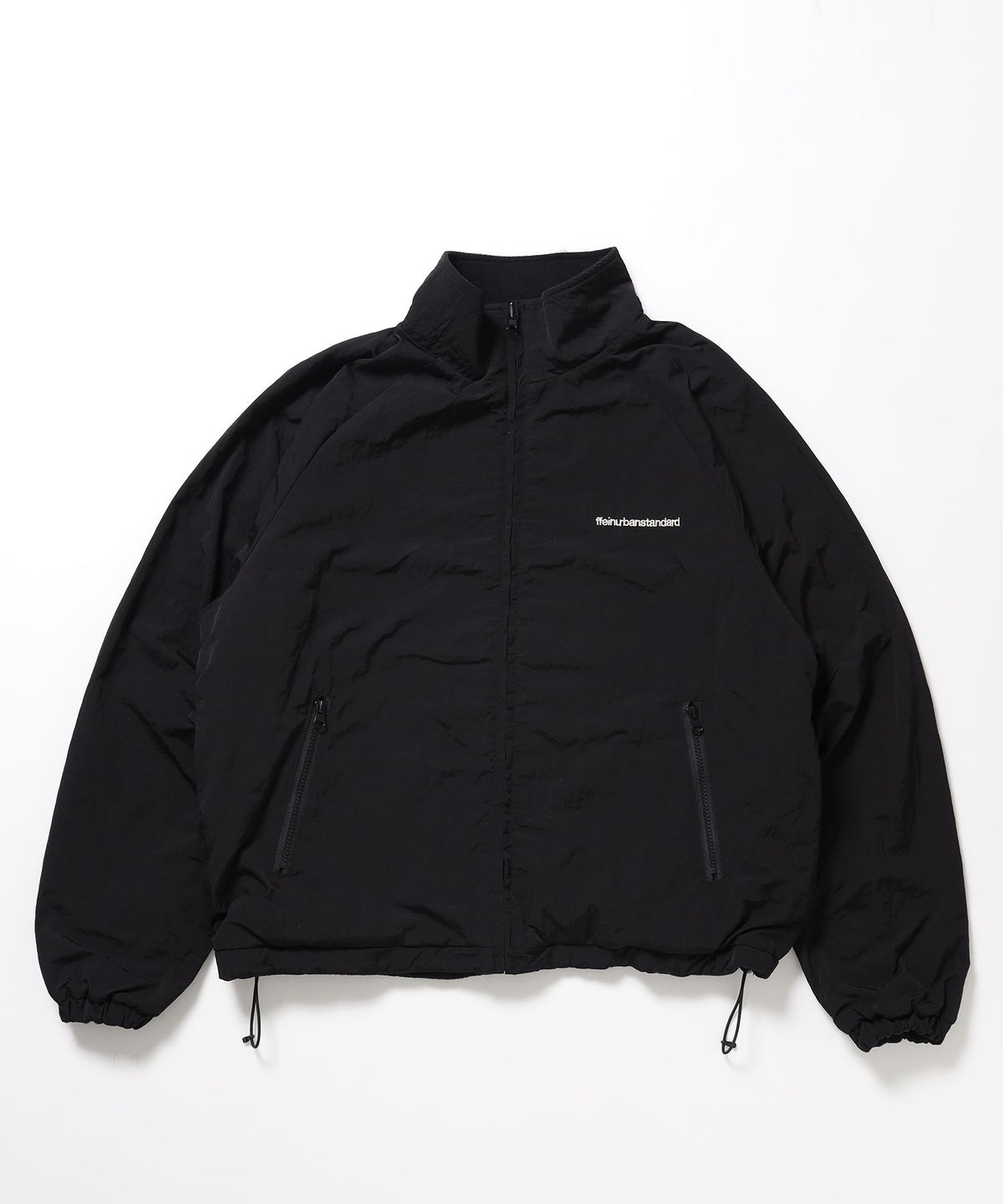 【FFEIN(フェイン)】リバーシブル撥水加工ナイロンフリースジャケット /リバーシブル ナイロン フリース スタンド フルジップ 刺繍 ワンポイント ドローコード ブラック