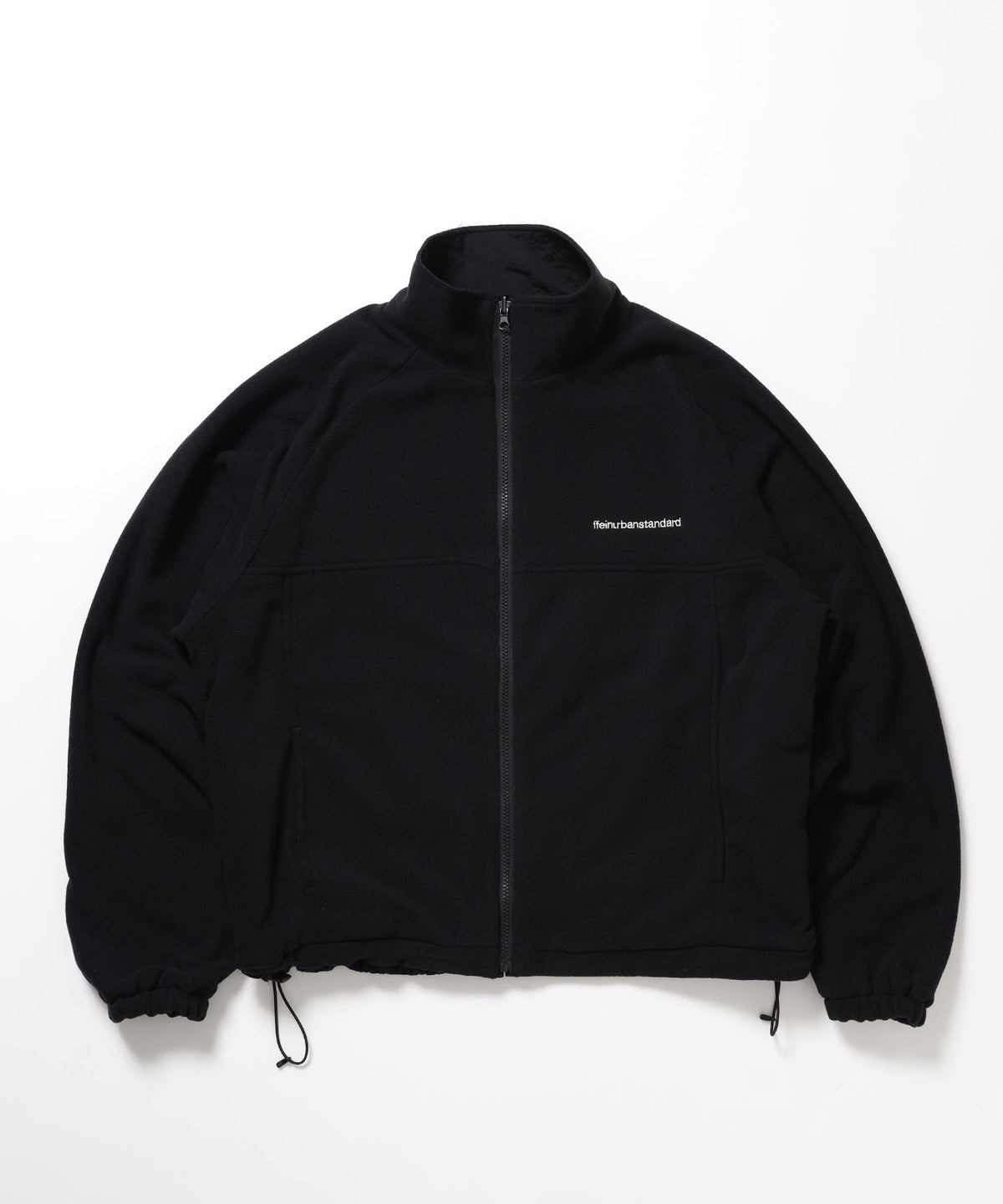 【FFEIN(フェイン)】リバーシブル撥水加工ナイロンフリースジャケット /リバーシブル ナイロン フリース スタンド フルジップ 刺繍 ワンポイント ドローコード ブラック
