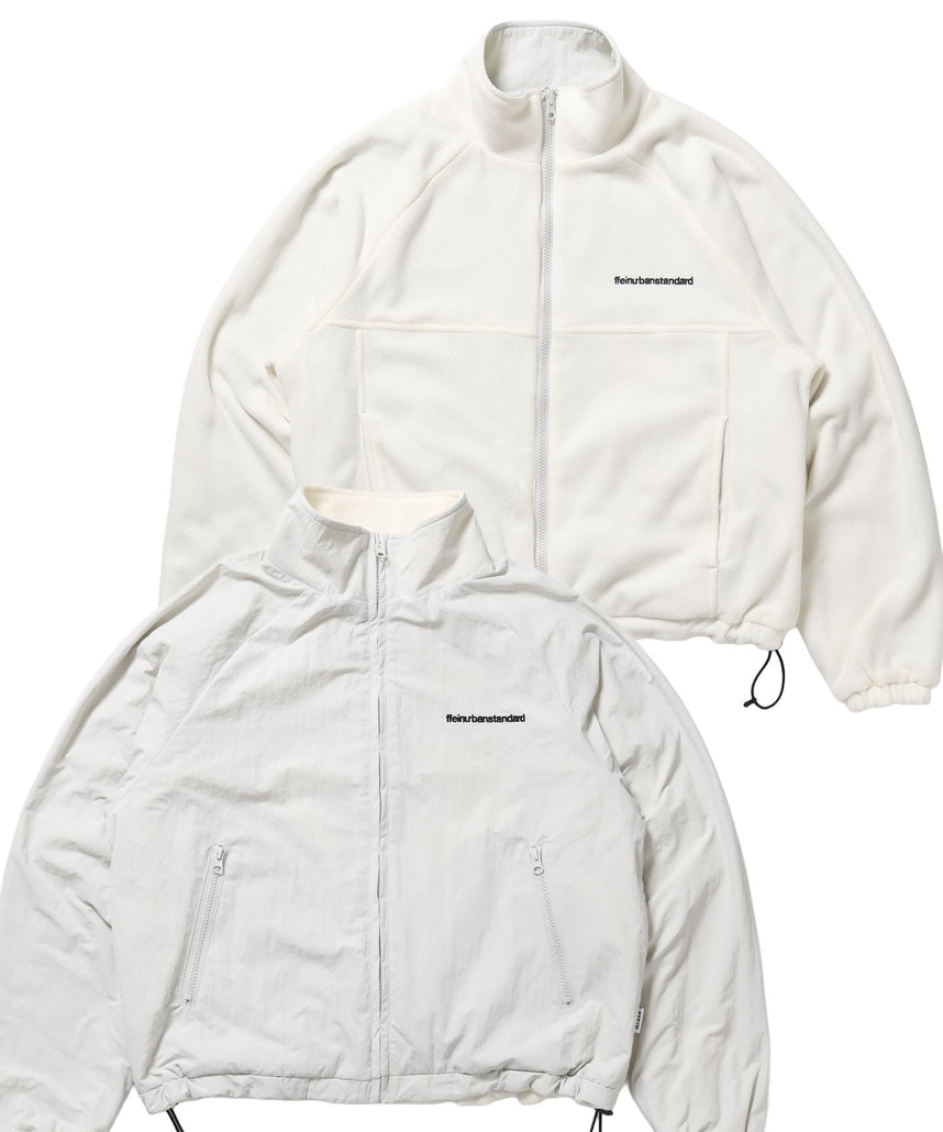 【FFEIN(フェイン)】リバーシブル撥水加工ナイロンフリースジャケット /リバーシブル ナイロン フリース スタンド フルジップ 刺繍 ワンポイント ドローコード アイボリー