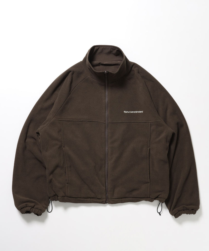 【FFEIN(フェイン)】リバーシブル撥水加工ナイロンフリースジャケット /リバーシブル ナイロン フリース スタンド フルジップ 刺繍 ワンポイント ドローコード ブラウン