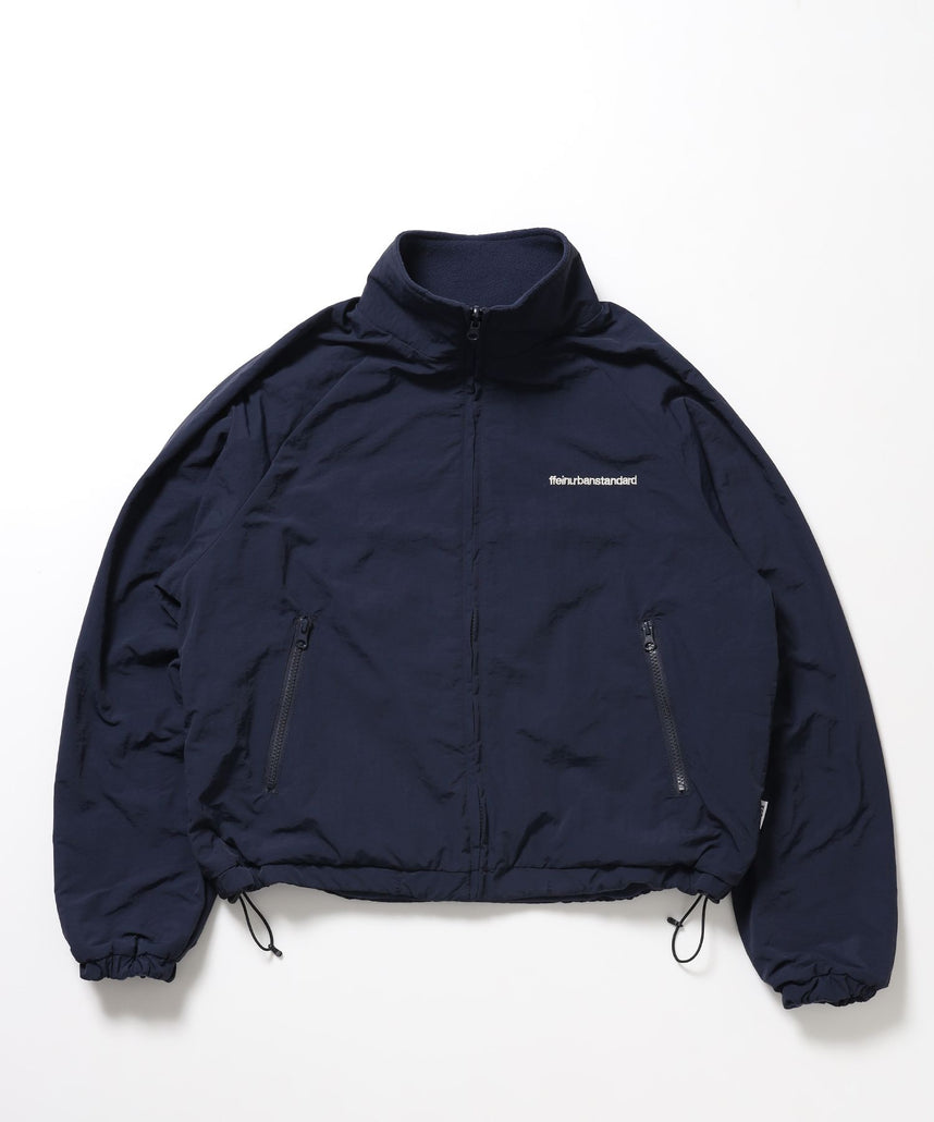 【FFEIN(フェイン)】リバーシブル撥水加工ナイロンフリースジャケット /リバーシブル ナイロン フリース スタンド フルジップ 刺繍 ワンポイント ドローコード ネイビー