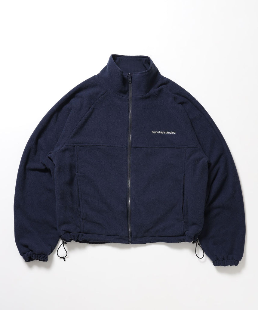 【FFEIN(フェイン)】リバーシブル撥水加工ナイロンフリースジャケット /リバーシブル ナイロン フリース スタンド フルジップ 刺繍 ワンポイント ドローコード ネイビー