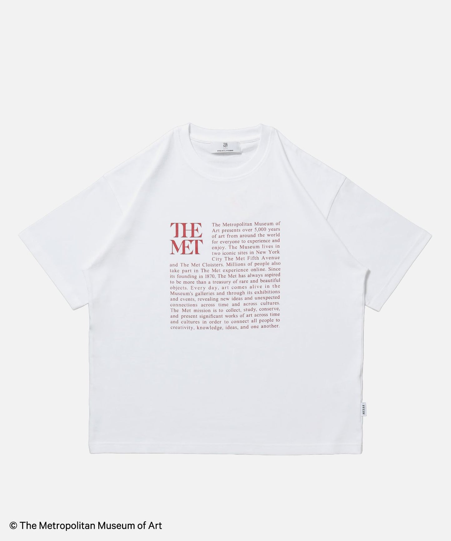 【FFEIN(フェイン)】The Met小文字グラフィックTシャツ / メトロポリタン美術館 半袖 クルーネック プリント ワンポイント ホワイト