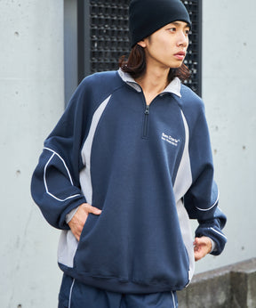 PIPING HALF ZIP SWEAT / ブロークコア シティガール シティボーイ パイピング ドローコード ゲーム テック ネイビー