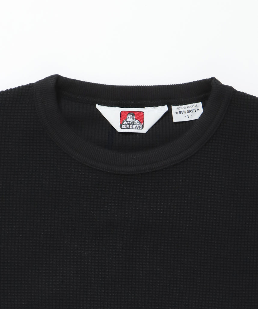 WAFFLE L/S CREW / ビッグシルエット ワッフル クルーネック 長袖 レイヤード ブラック