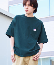BIG POCKET TEE ZF / ポケット 半袖 ワンポイント ワイドシルエット ヘビーウエイト クルーネック ダークグリーン