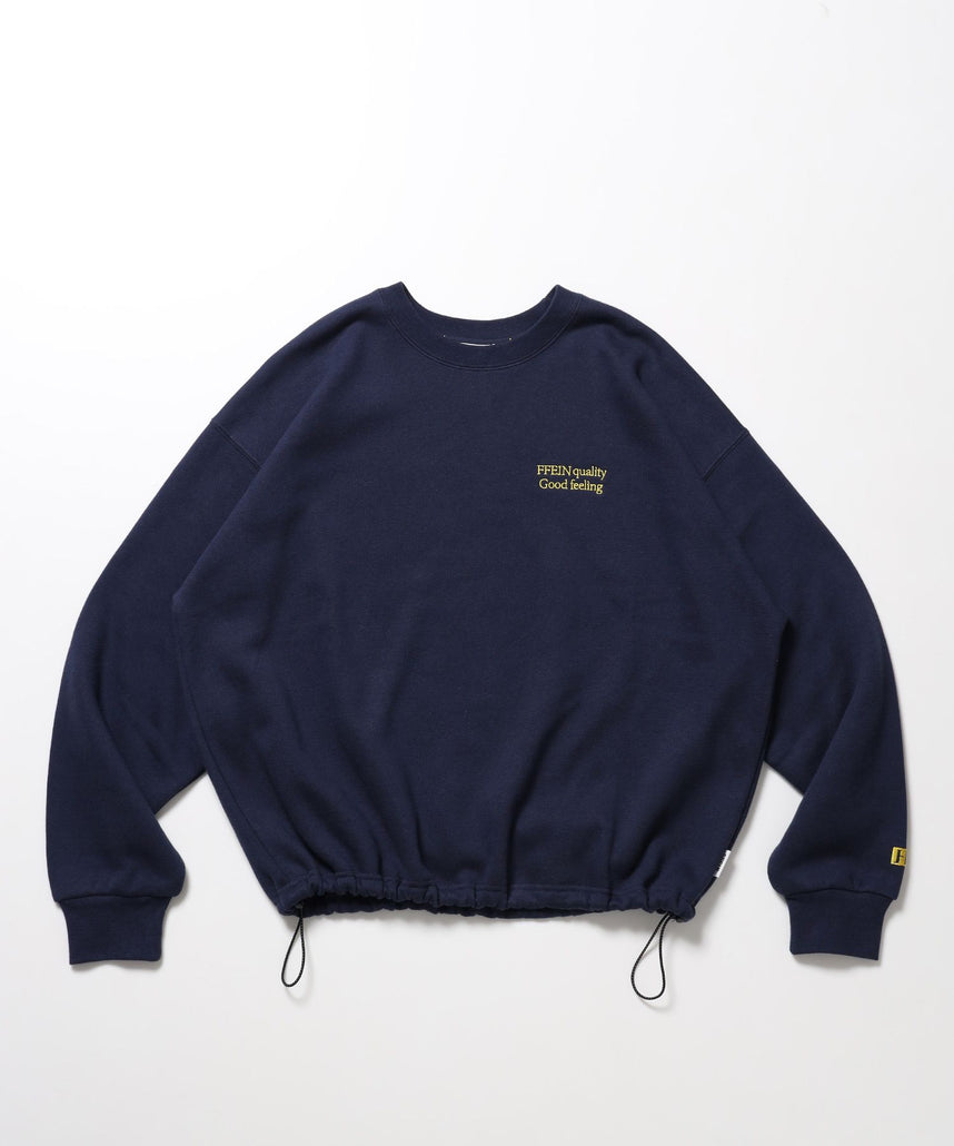 【FFEIN(フェイン)】ヘビーウエイトクラシックロゴ刺繍ドローコードスウェット / クルーネック スウェット ドローコード ロゴ刺繍 ユニセックス ダークネイビー