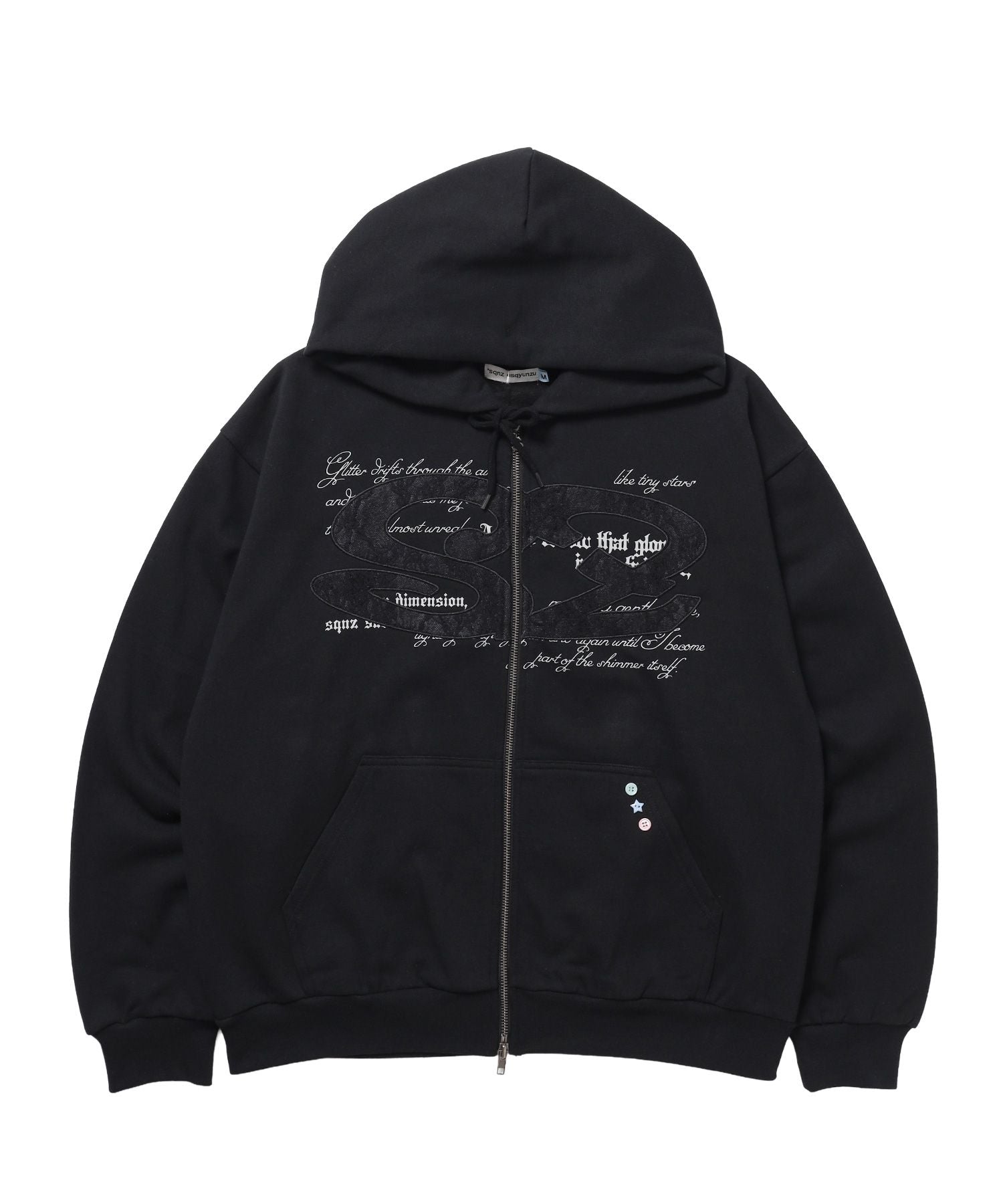 【SEQUENZ（シークエンズ）】※WEB限定 / レースロゴジップパーカー / sqnzU oval lace logo zip p/k ブラック