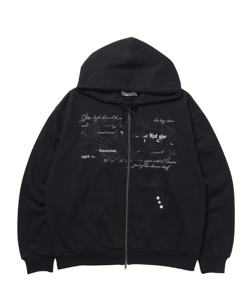 【SEQUENZ（シークエンズ）】※WEB限定 / レースロゴジップパーカー / sqnzU oval lace logo zip p/k ブラック
