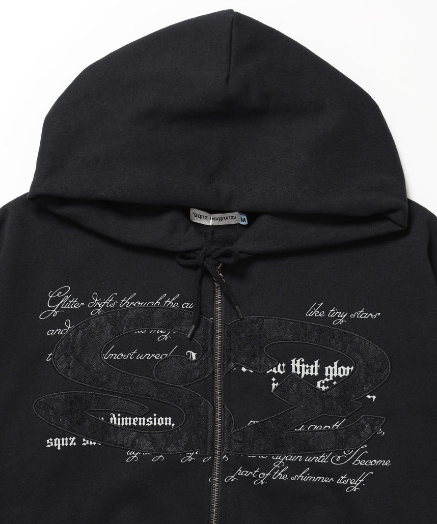 レースロゴジップパーカー / sqnzU oval lace logo zip p/k