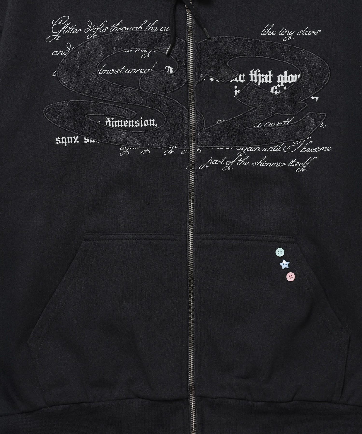 レースロゴジップパーカー / sqnzU oval lace logo zip p/k