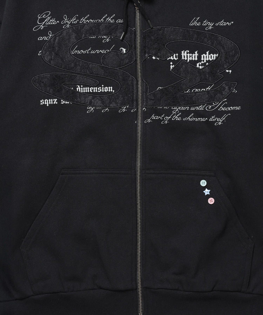 レースロゴジップパーカー / sqnzU oval lace logo zip p/k