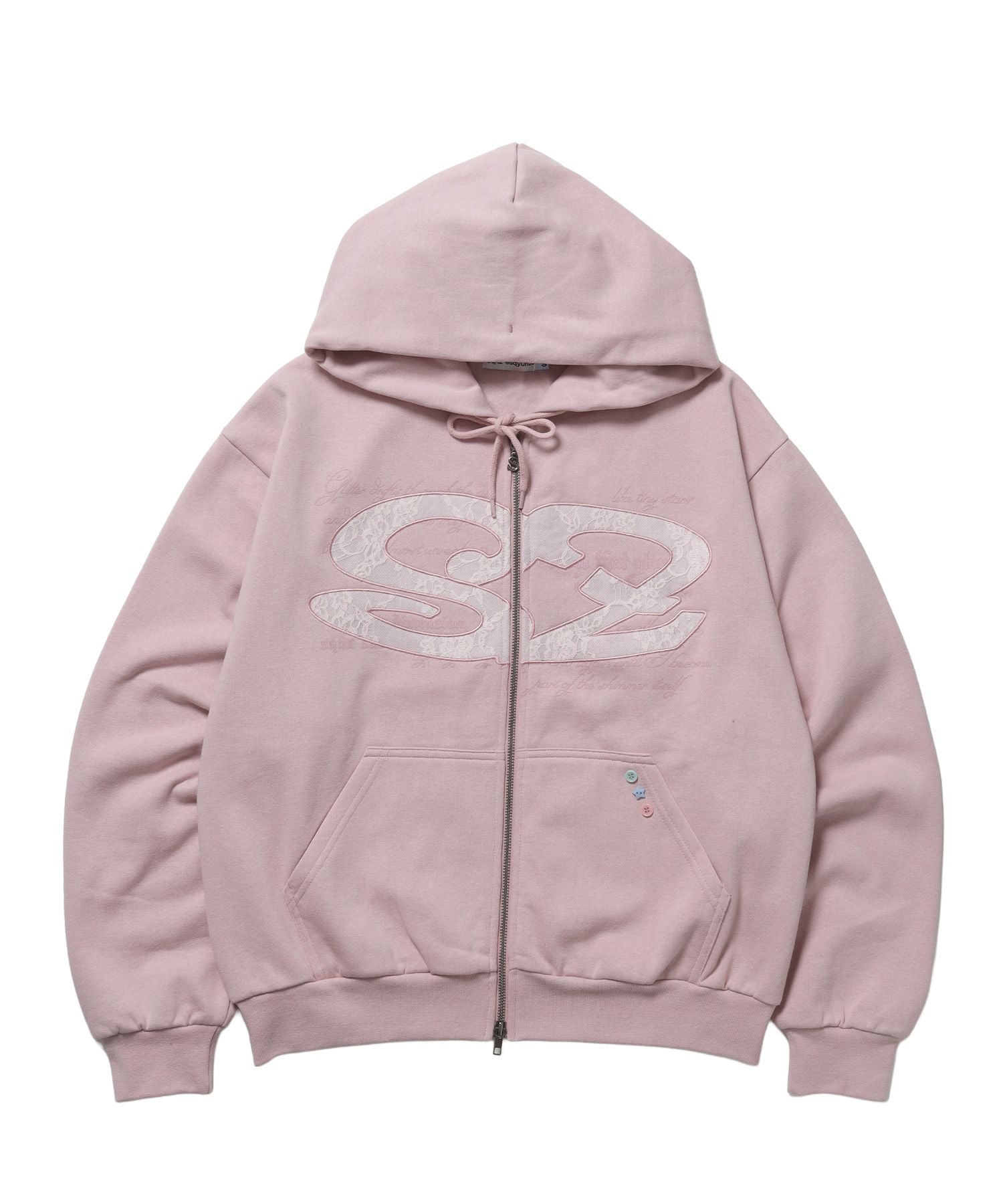【SEQUENZ（シークエンズ）】※WEB限定 / レースロゴジップパーカー / sqnzU oval lace logo zip p/k ピンク