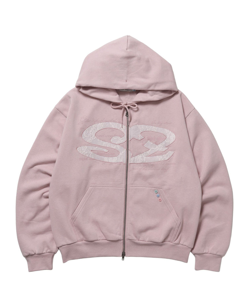 【SEQUENZ（シークエンズ）】※WEB限定 / レースロゴジップパーカー / sqnzU oval lace logo zip p/k ピンク