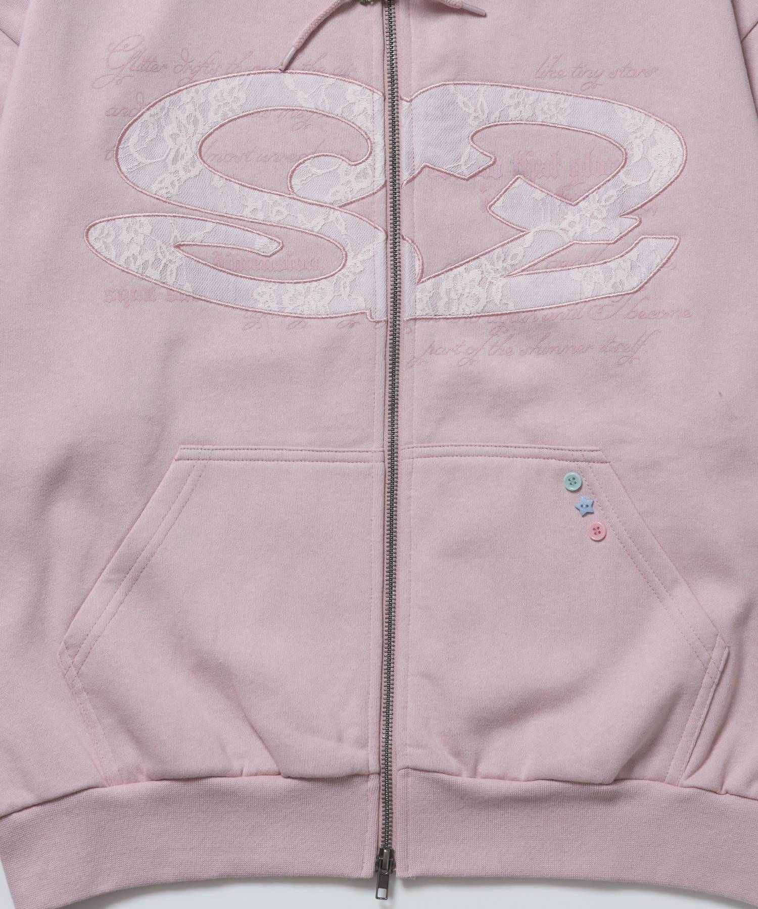 レースロゴジップパーカー / sqnzU oval lace logo zip p/k