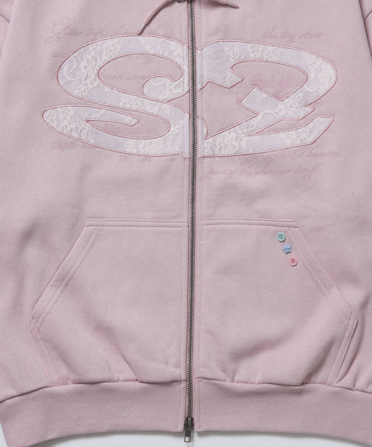 レースロゴジップパーカー / sqnzU oval lace logo zip p/k