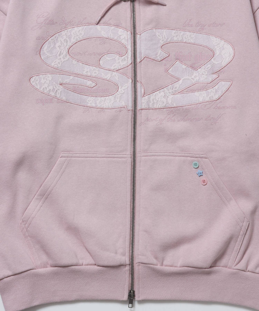 レースロゴジップパーカー / sqnzU oval lace logo zip p/k