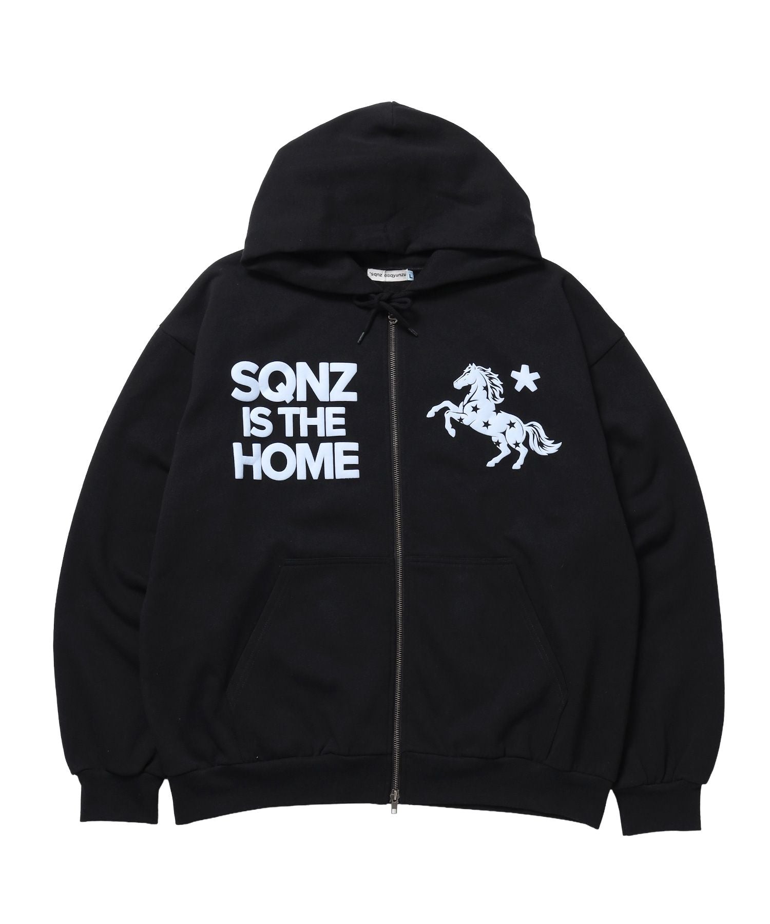 【SEQUENZ（シークエンズ）】※WEB限定 / HOMEホースロゴプリントジップパーカー / sqnzU horse logo zip p/k ブラック