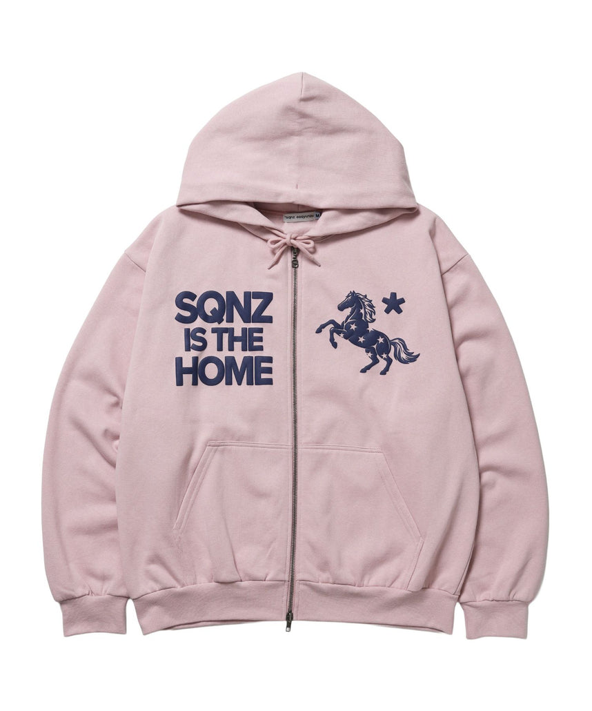 【SEQUENZ（シークエンズ）】※WEB限定 / HOMEホースロゴプリントジップパーカー / sqnzU horse logo zip p/k ピンク