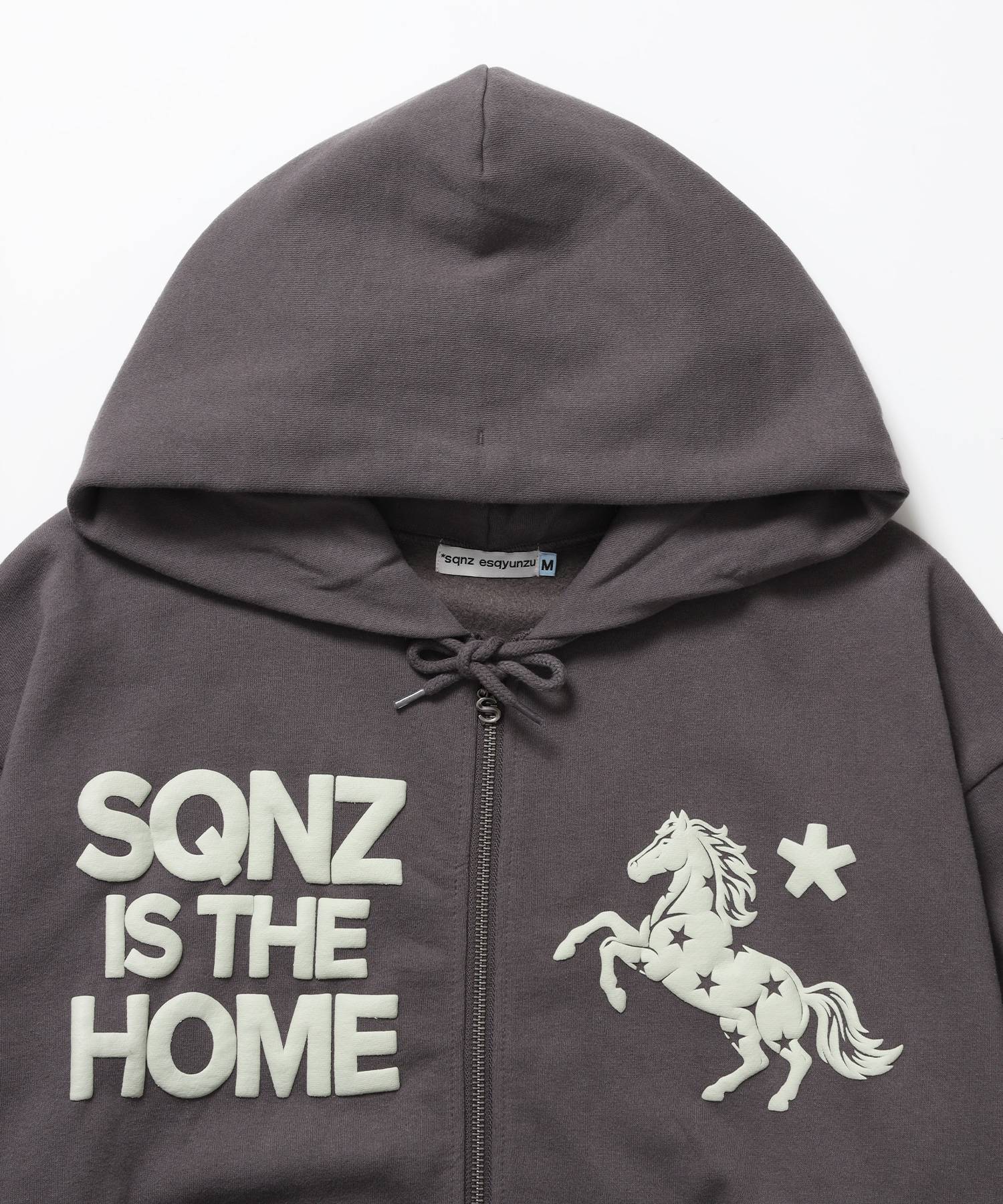 HOMEホースロゴプリントジップパーカー / sqnzU horse logo zip p/k