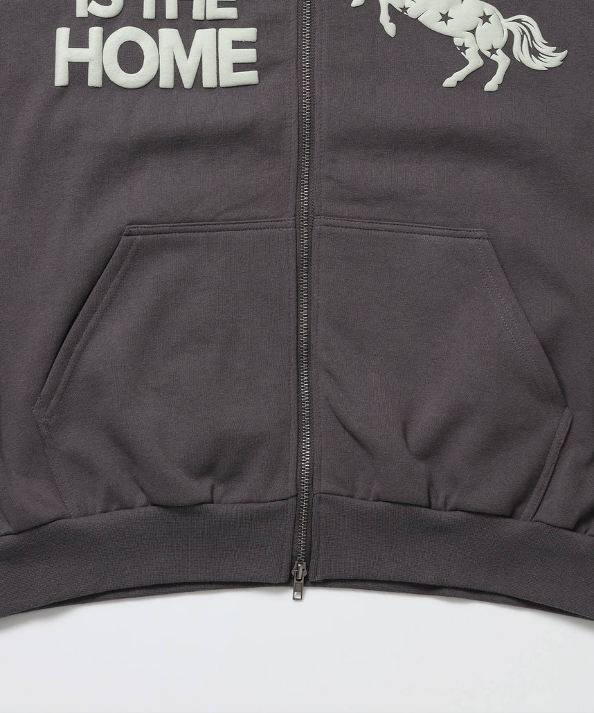 HOMEホースロゴプリントジップパーカー / sqnzU horse logo zip p/k