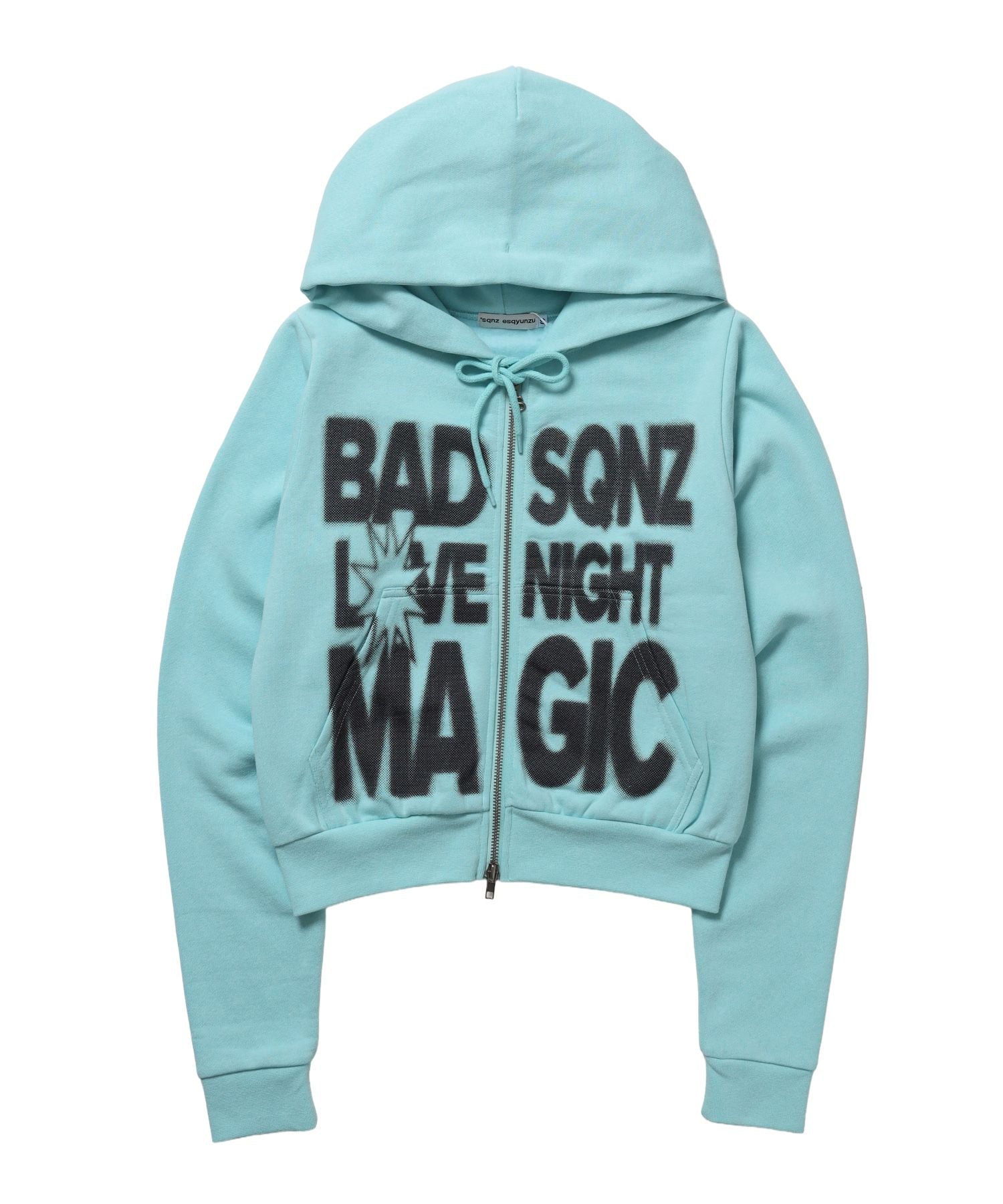 【SEQUENZ（シークエンズ）】※WEB限定 / ぼかしビックロゴプリントジップパーカー /sqnzW big logo zip p/k ターコイズブルー