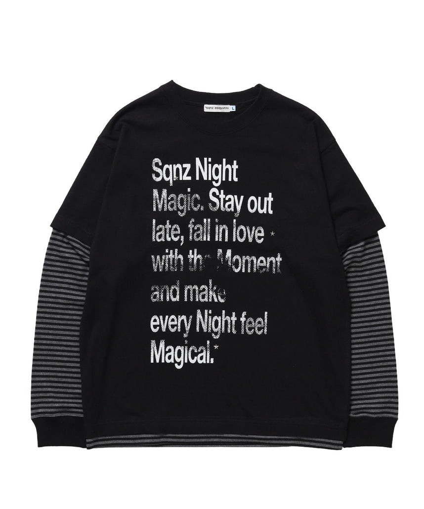 【SEQUENZ（シークエンズ）】※WEB限定 / ぼかしプリントフェイクレイヤードロンT / sqnzU fake layered l/s tee ブラック