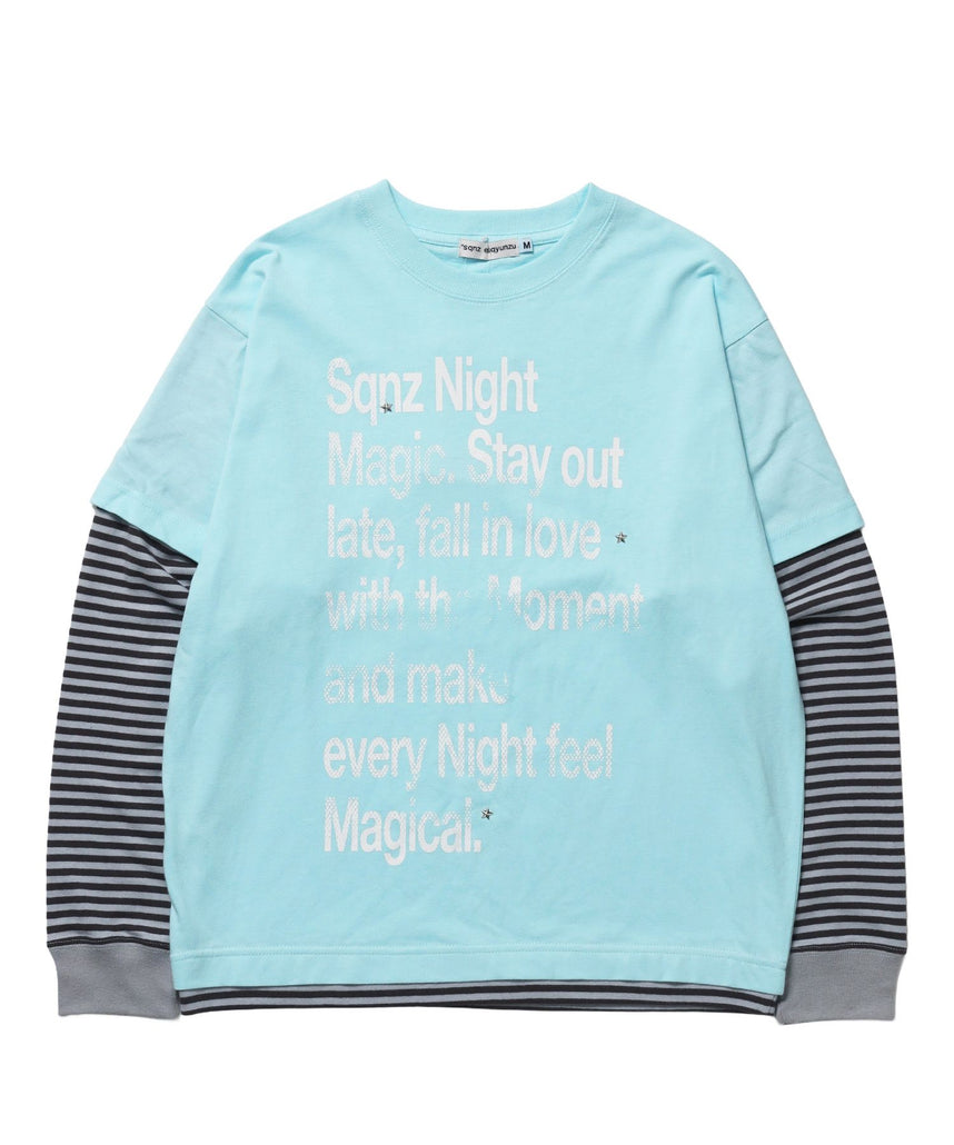 【SEQUENZ（シークエンズ）】※WEB限定 / ぼかしプリントフェイクレイヤードロンT / sqnzU fake layered l/s tee ターコイズブルー