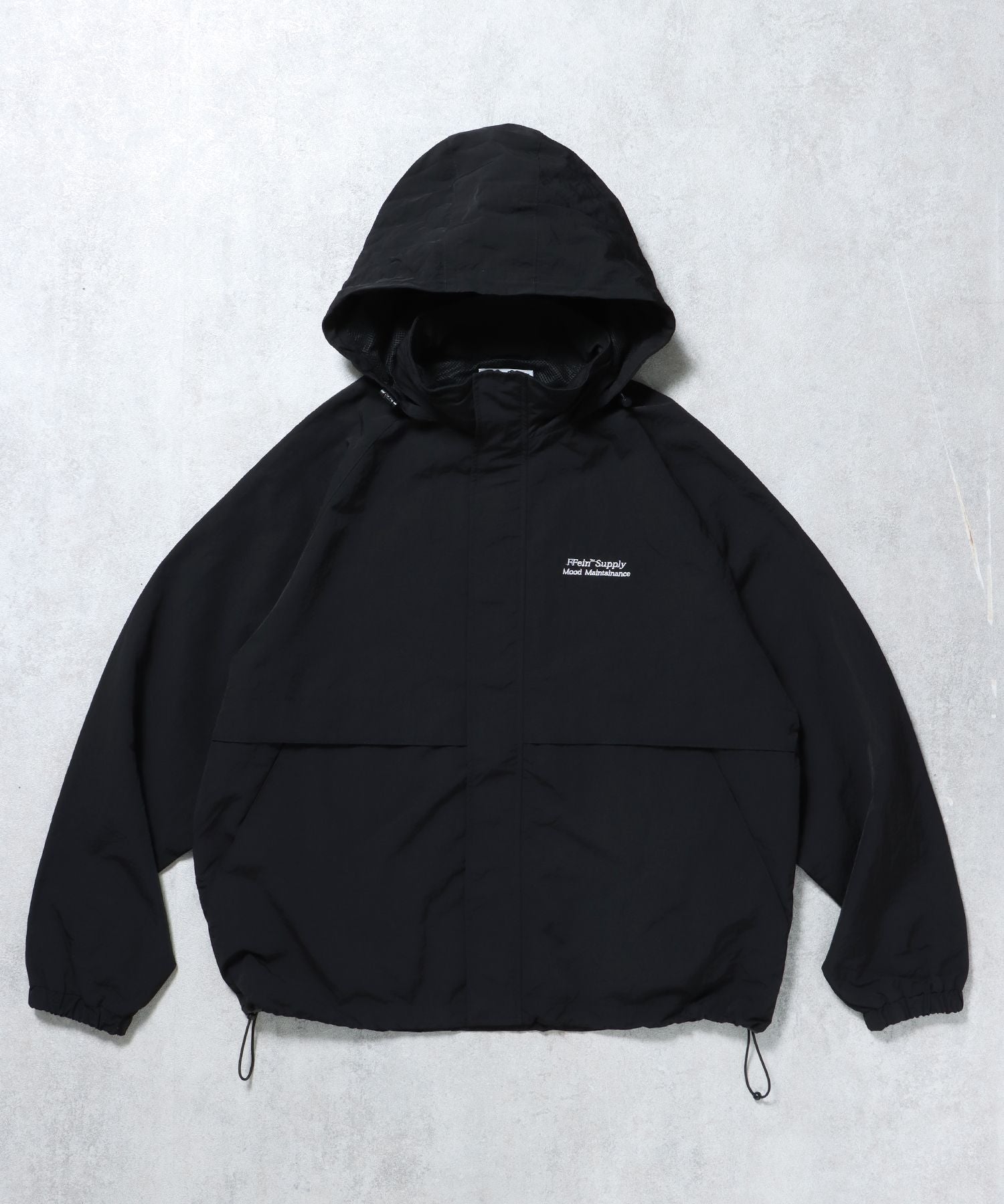 【FFEIN(フェイン)】【撥水加工】FFEIN(フェイン)2WAY フード収納ナイロンブルゾン / ナイロン 2WAYアウター 撥水加工 ジャケット 刺繍 ユニセックス ブラック