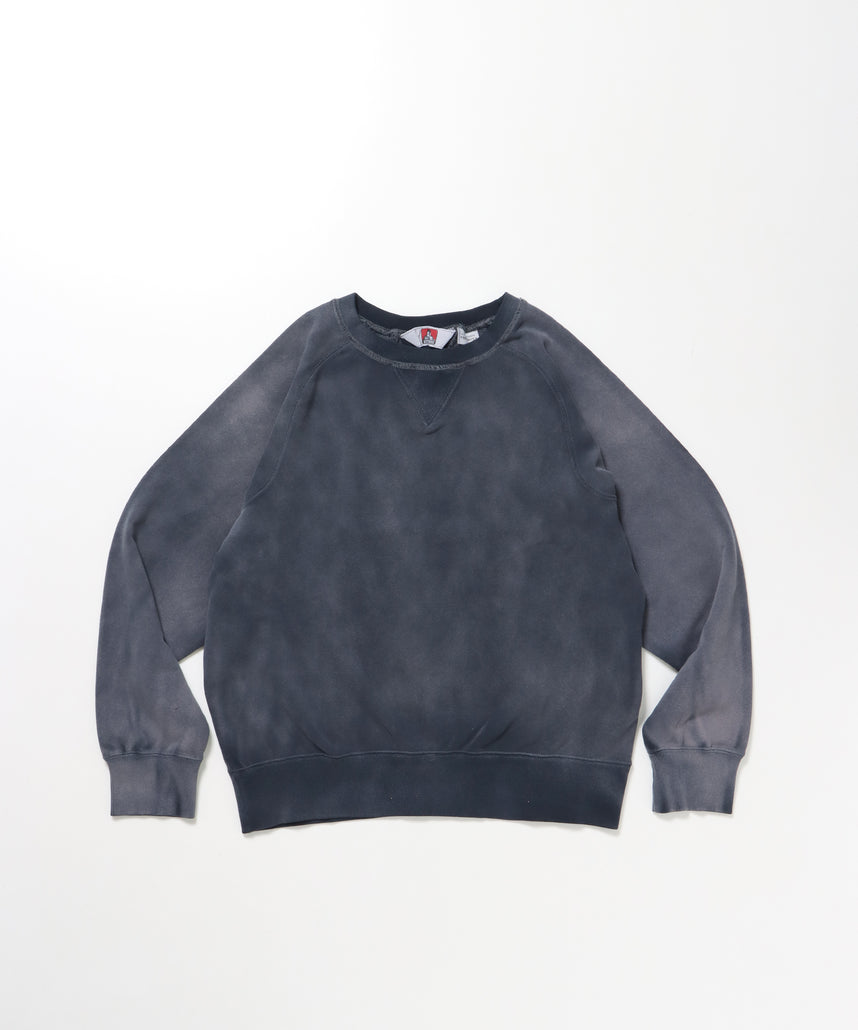 70'S FIT F-SLEEVE CREW / 加工 裏起毛 クルーネック スウェット ラグラン 短丈 裏毛 ネイビー
