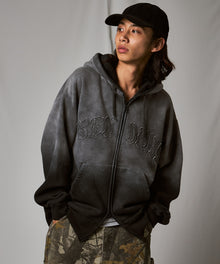 LETTERS FADED ZIP HOODIE / オーバーサイズ 裏起毛 パーカー ジップ フード ヴィンテージライク ブラック系