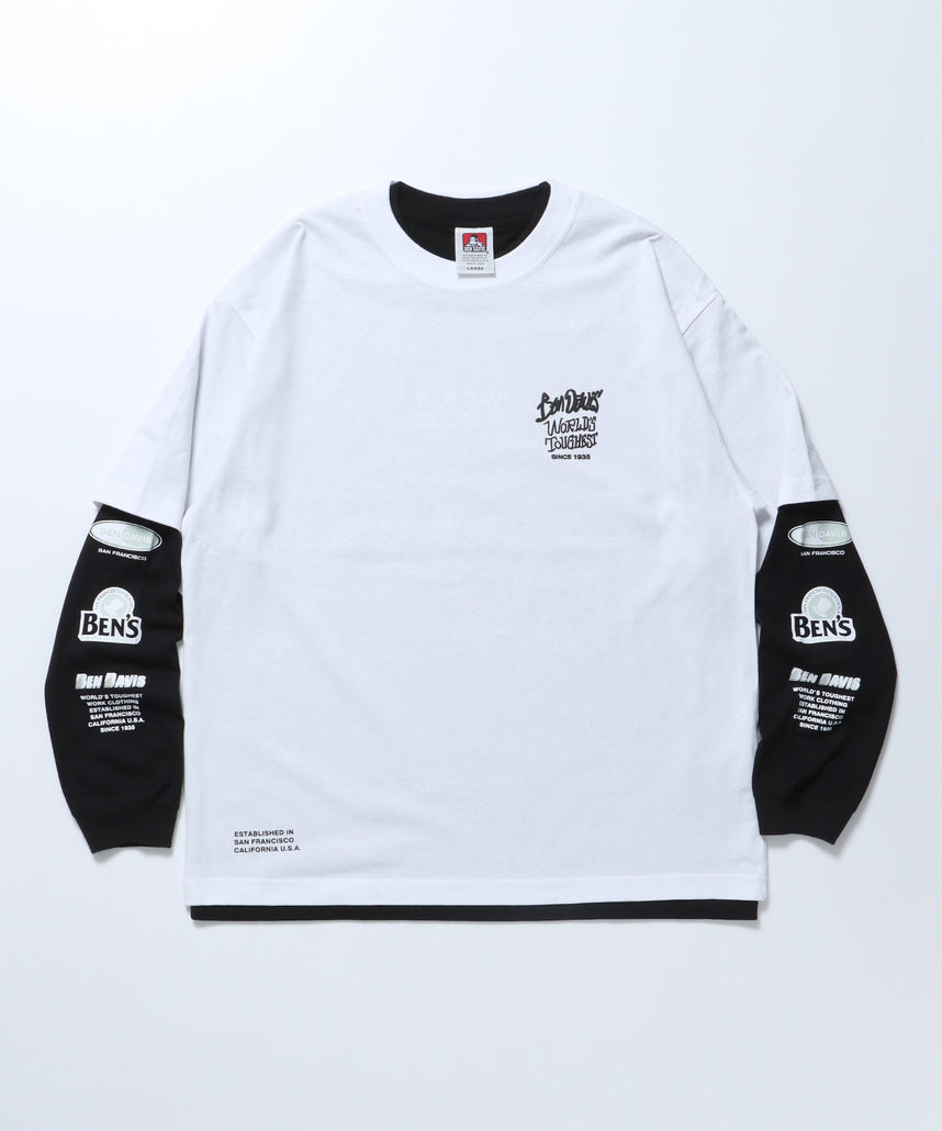 LS&SS 2TEES LAYERED TAGGING / Tシャツ ロンT 半袖 長袖 ビックサイズ ホワイト