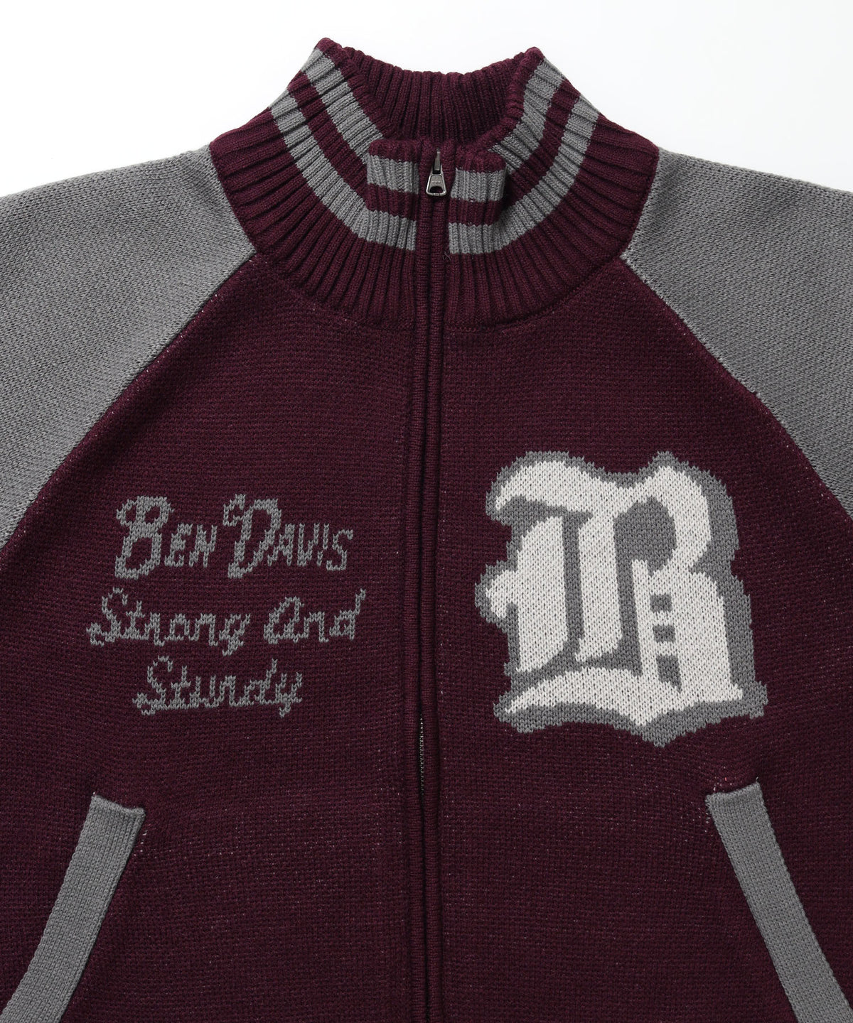 BALLPARK KNIT JACKET / ニット ジャケット ジャケード 刺繍 スタジャン スタジアムジャンパー ユニセックス 秋冬 ワイン