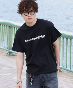 センタープリントロゴショート丈Tシャツ / Tシャツ クルーネック 半袖 プリント ブラック