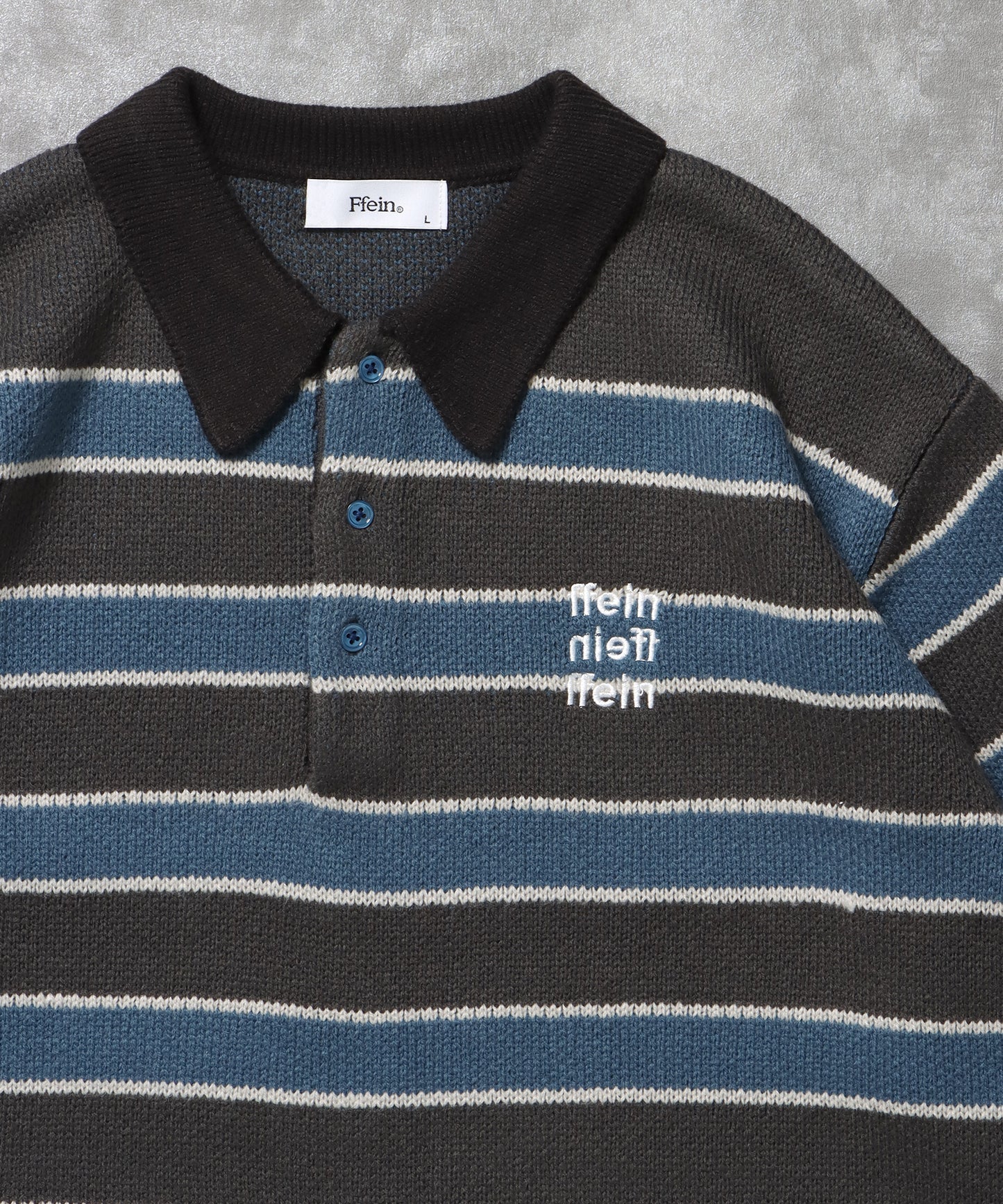 三段ロゴアソート襟ポロニット / ポロシャツ ニット ボーダー 刺繍 ワンポイント B