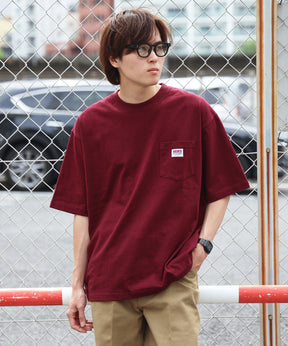BIG POCKET TEE ZF / ポケット 半袖 ワンポイント ワイドシルエット ヘビーウエイト クルーネック ワイン