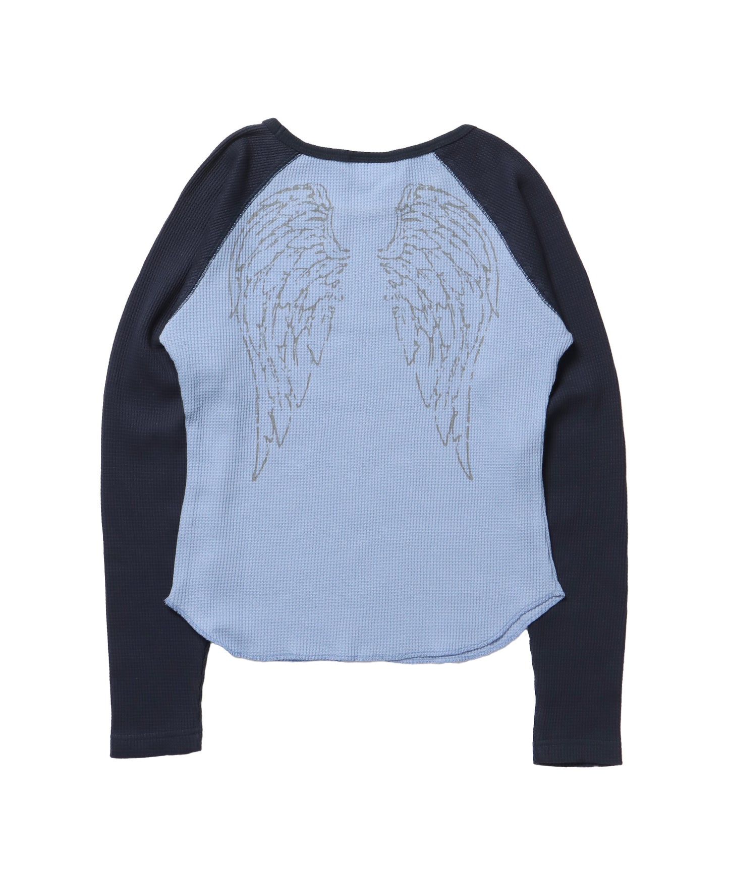sqnz angel thermal / ロンT クルーネック ラグラン サーマル ワッフル 長袖 プリント ネイビー