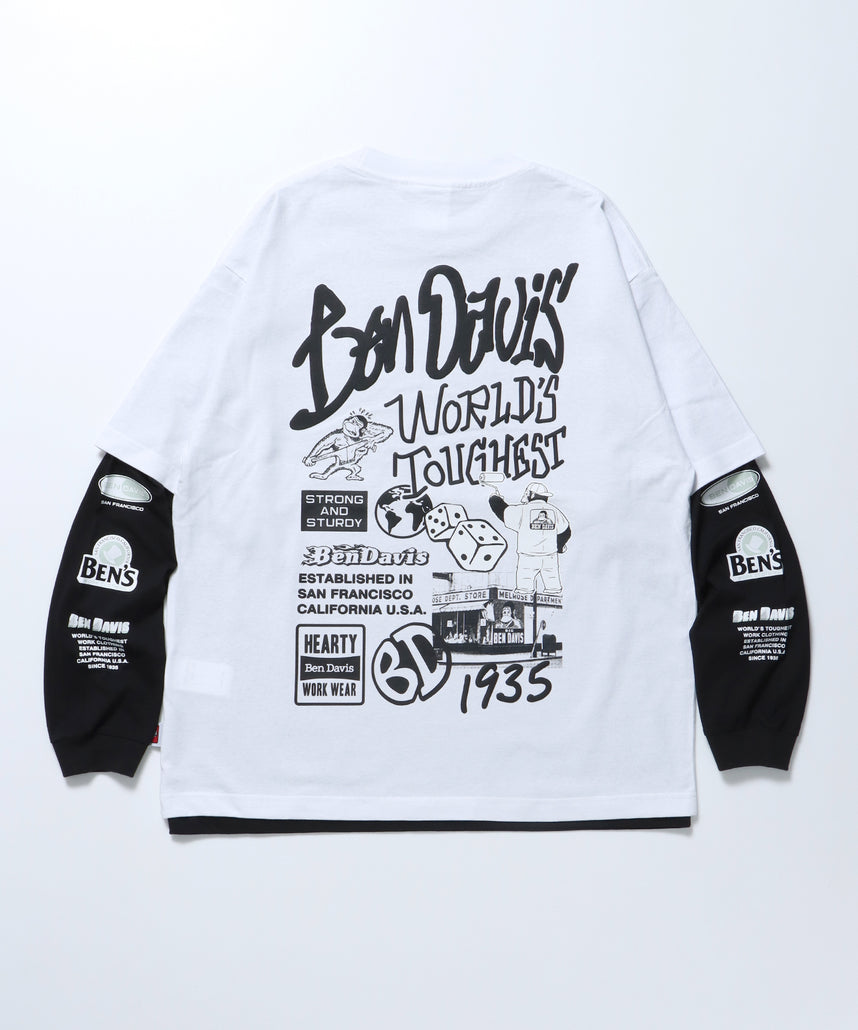 LS&SS 2TEES LAYERED TAGGING / Tシャツ ロンT 半袖 長袖 ビックサイズ ホワイト