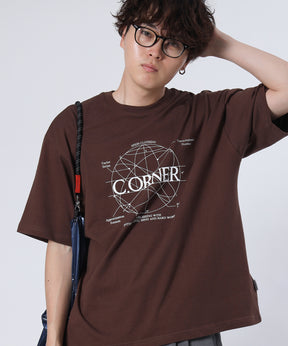サークルアート線画プリントTシャツ / 男女兼用 レギュラーサイズ ワンポイント シンプル アートT ブラウン